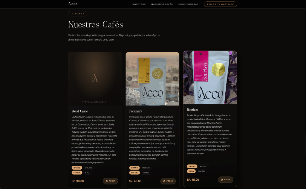 Acco Café — Catálogo interactivo de cafés de especialidad peruanos