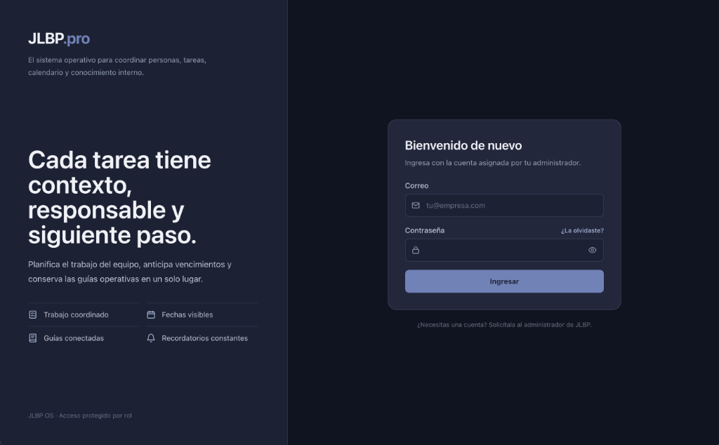 JLBP OS — Portal de acceso y sistema operativo de trabajo